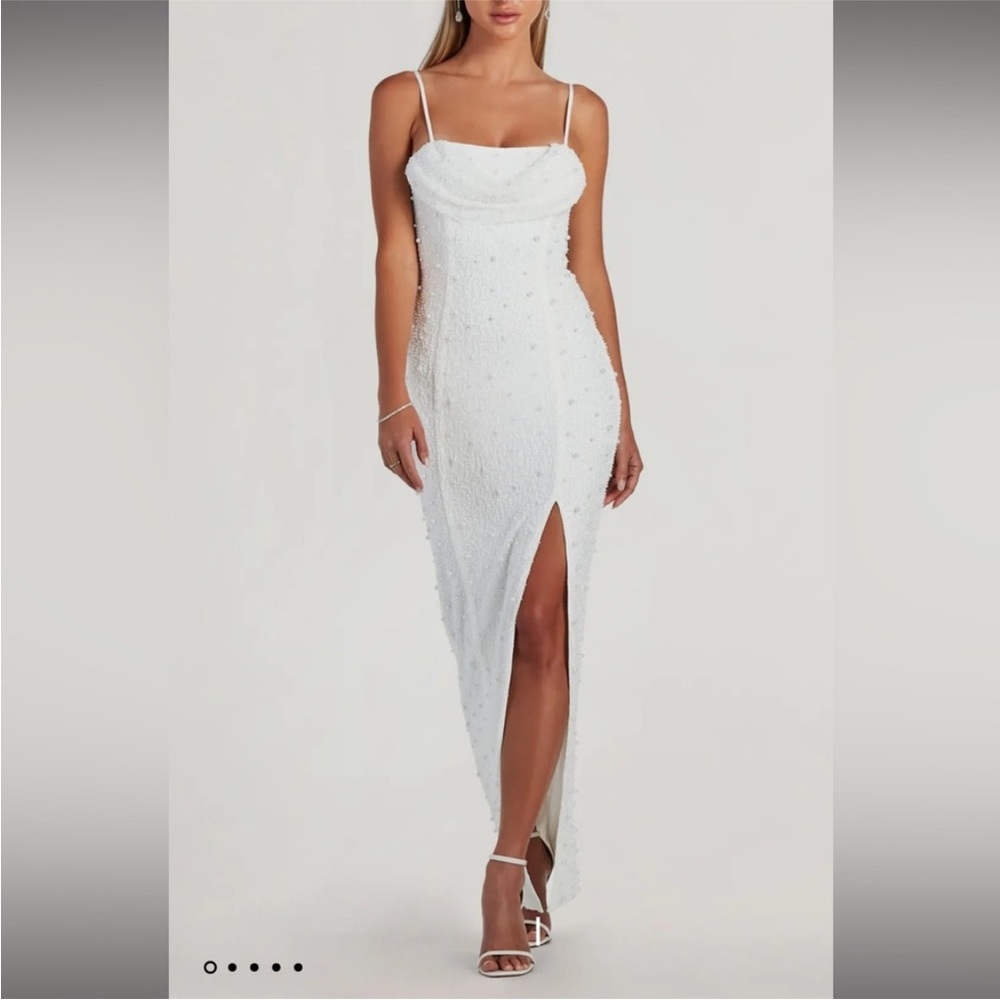 Windsor Pearl Cowl Neck Gown with leg slit